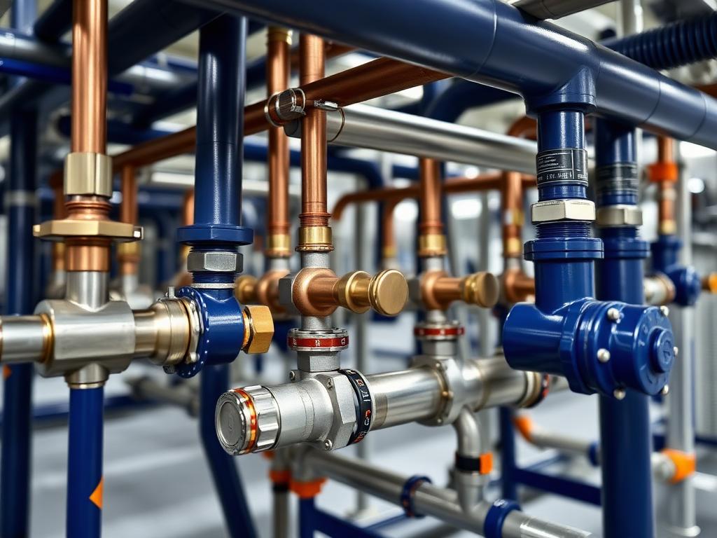 Tuberías y válvulas de sistema de refrigeración comercial.